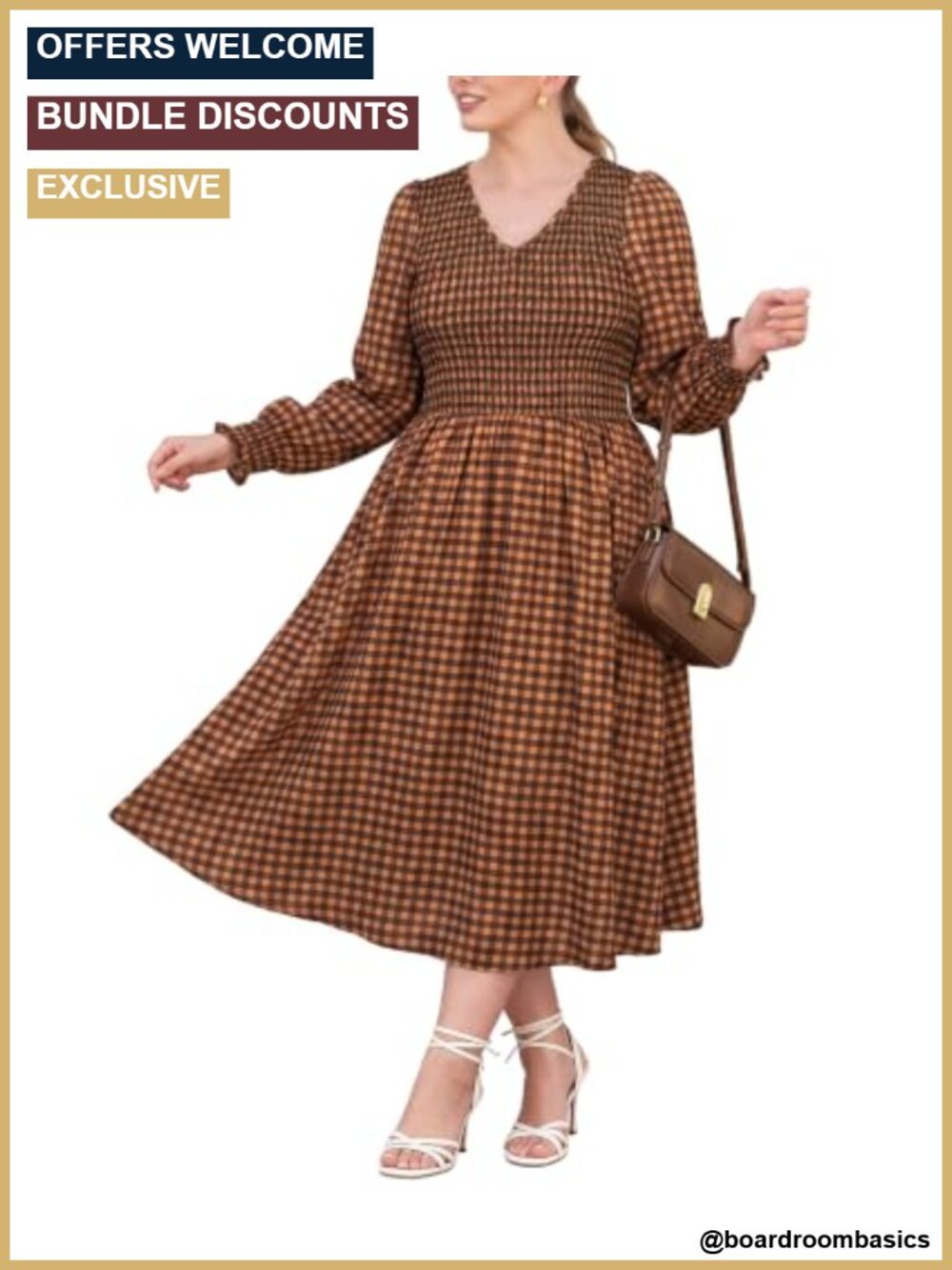 RITERA Plus Size Smocked Maxi Dress Long Sleeve V-Neck Wedding Guest